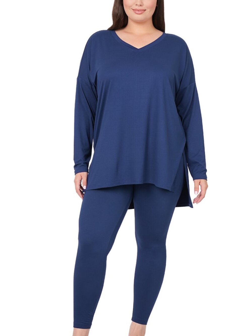 V‑Neck Long‑Sleeve Loungewear Leggings Set – Buttery Soft Brushed DTY Microfiber